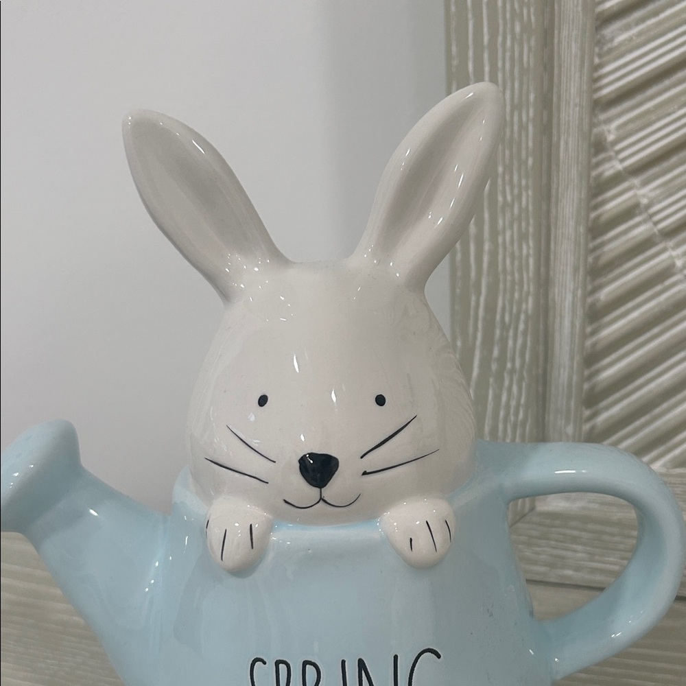 Rae Dunn Blue and White Bunny Watering Can - Picture 2 of 7